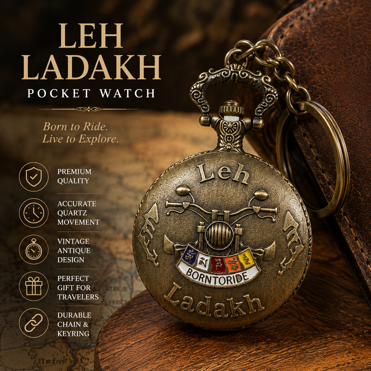 Leh Ladakh Working Quartz Vintage Pocket Watch – Antique Biker Chain Watch