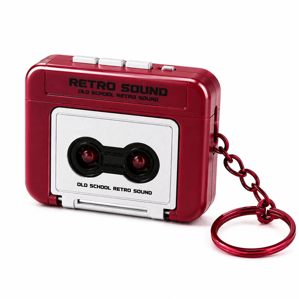 Retro BoomBox Keychain – Record & Play Tunes, Mini Retro Recorder Keychain.