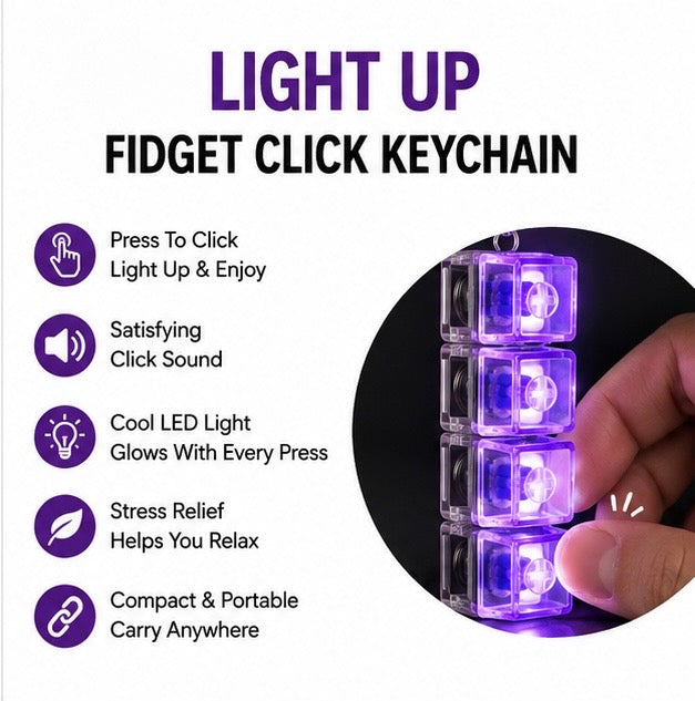 LED Clicky Fidget Keychain | Light Up Mechanical Switch Toy