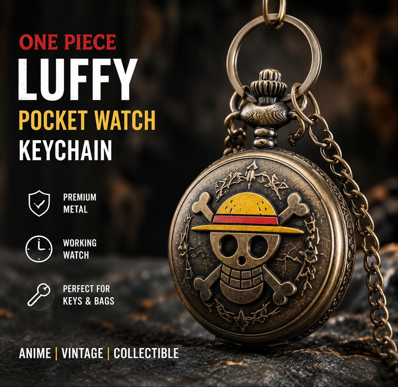 Luffy Anime Pocket Watch – Vintage Straw Hat Chain Watch