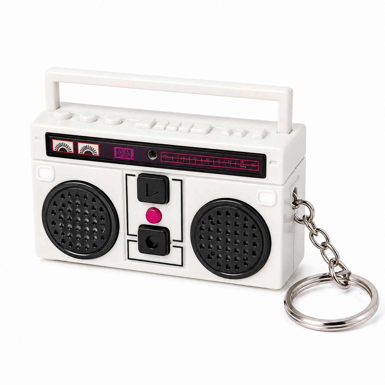 Retro BoomBox Voice Recorder Keychain - White Limited Stock Design.