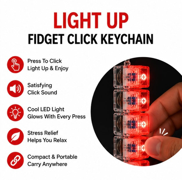 LED Clicky Fidget Keychain | Light Up Mechanical Switch Toy