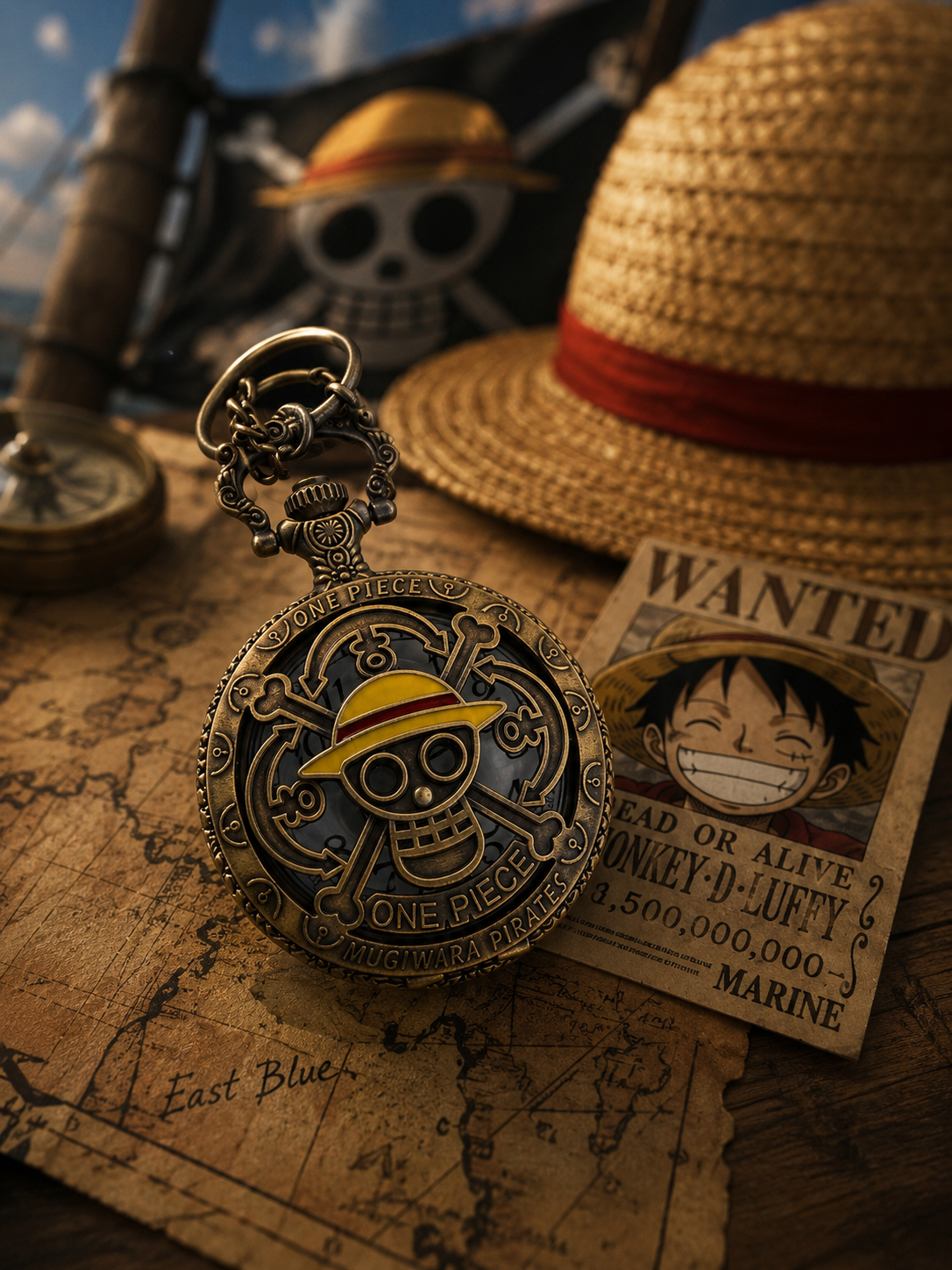 Luffy Anime Pocket Watch – Vintage Straw Hat Chain Watch