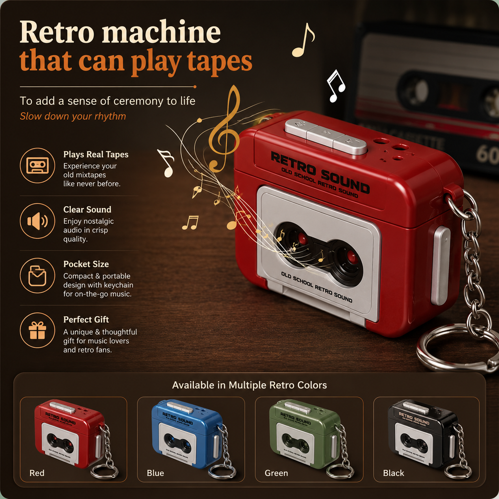 Retro BoomBox Keychain – Record & Play Tunes, Mini Retro Recorder Keychain.